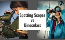 Spotting scope and binoculars compared for outdoor viewing and target observation