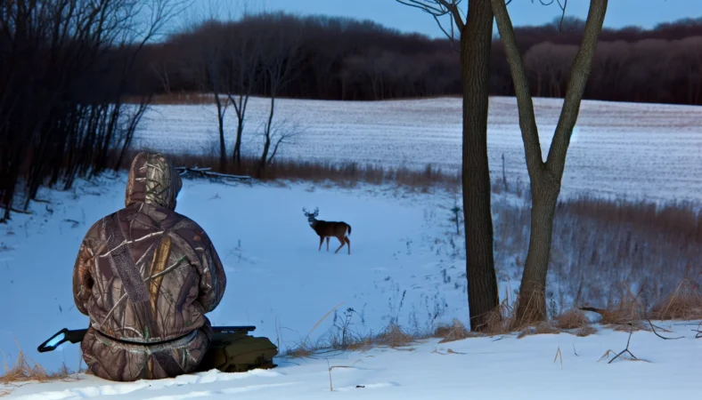 Buck deer standing in late-season hunting terrain