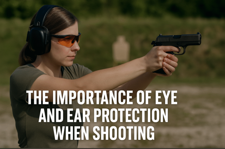 Eye and ear protection for shooting arranged as range safety gear