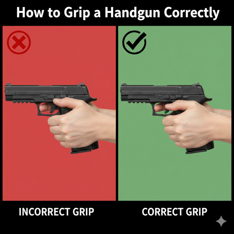 Handgun grip technique guide for safe beginner range practice