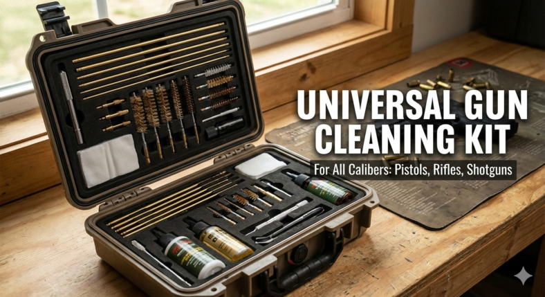 Universal gun cleaning kit for all calibers with firearm maintenance tools