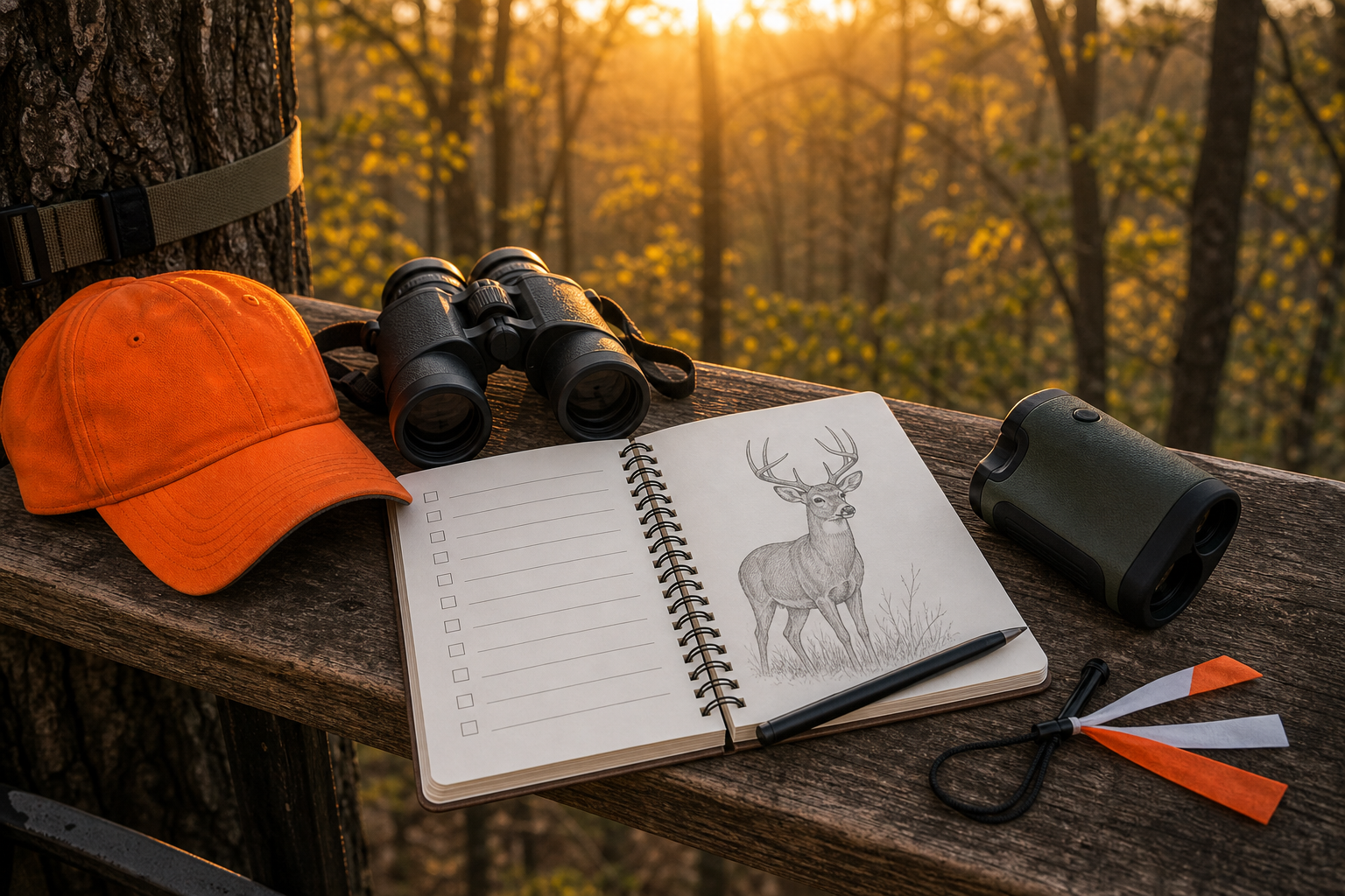 Ethical crossbow deer hunting shot decision checklist with rangefinder safety cap and deer silhouette