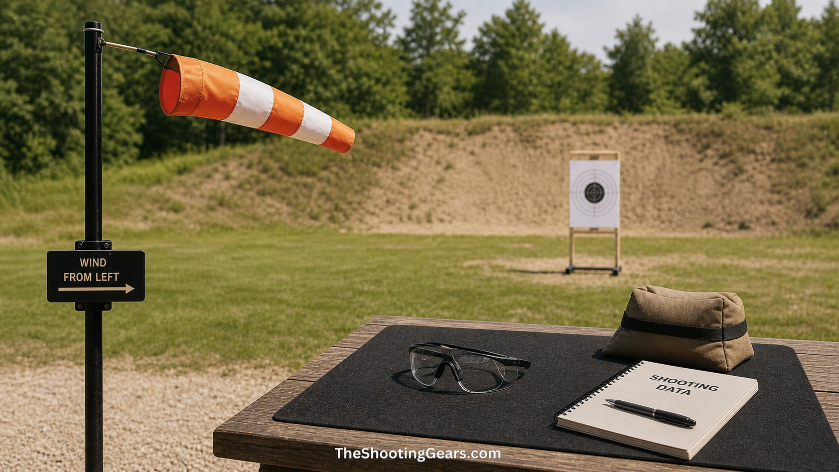 Wind flag and range target illustrating how wind can affect shooting accuracy