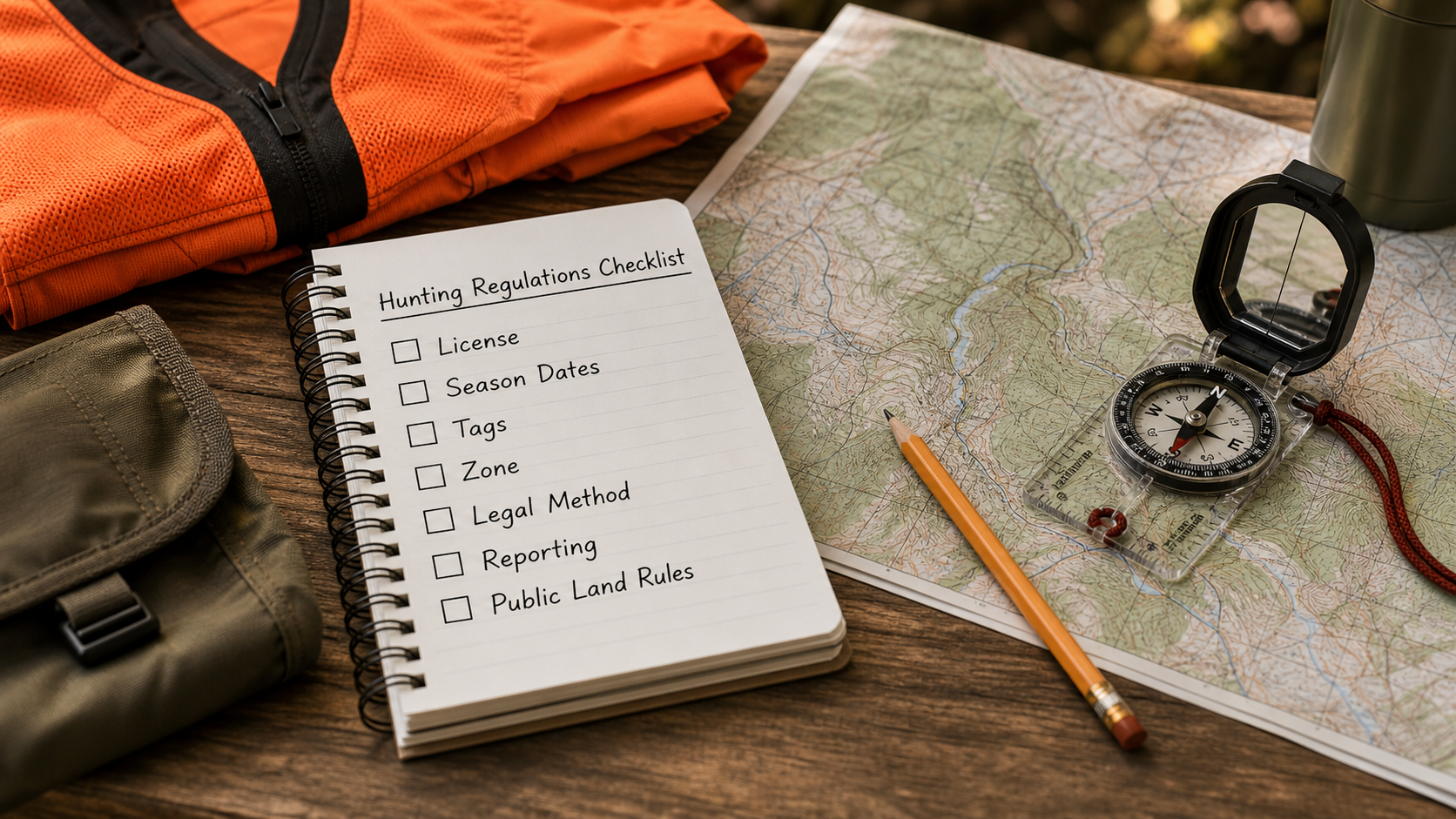 Hunting regulations checklist with license season dates tags zone legal method reporting and public land rules