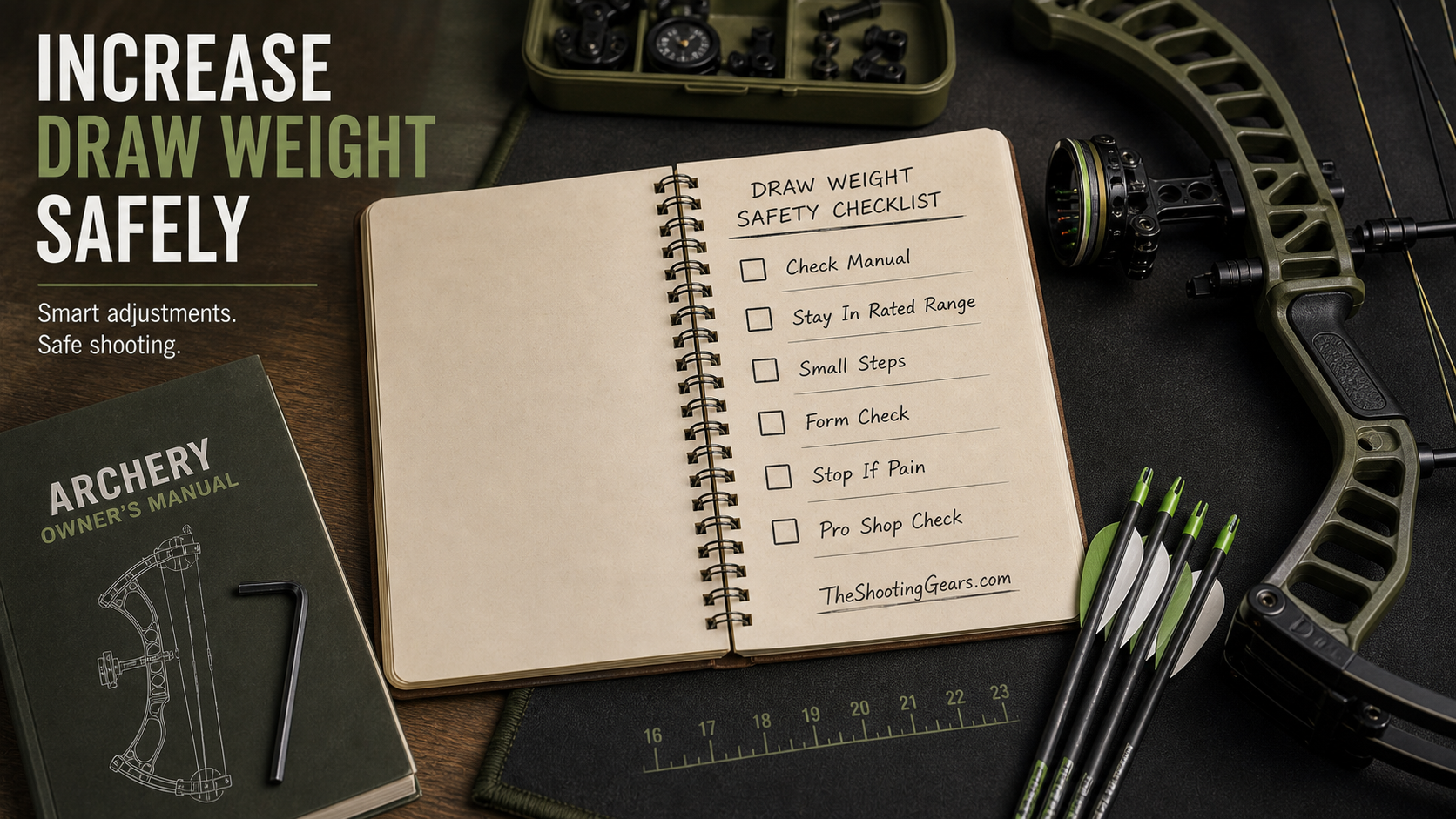 Safe draw weight increase checklist with manufacturer manual small steps form check and pro shop verification