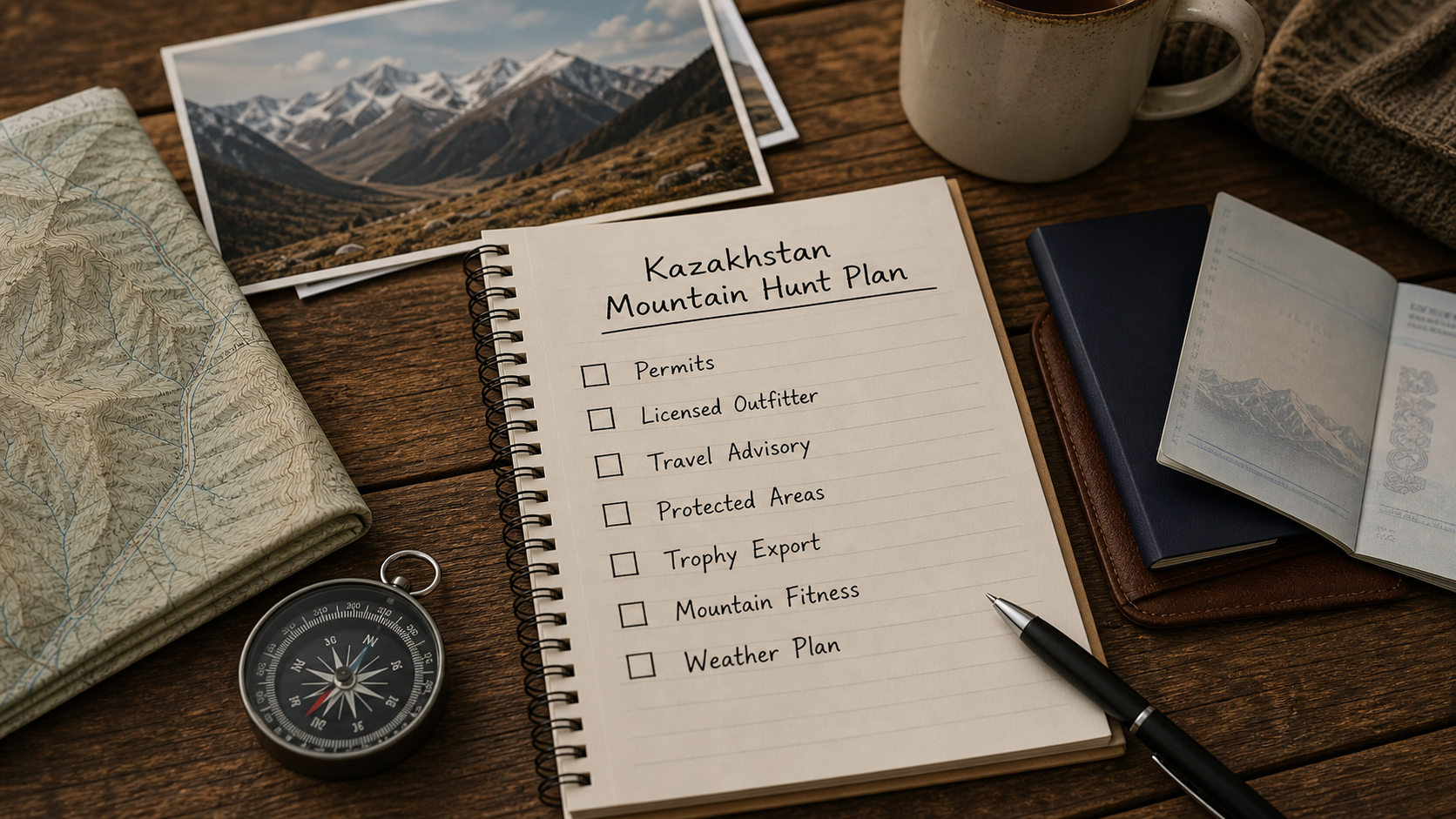 Kazakhstan mountain hunting trip planning checklist with permits outfitter travel advisory and weather plan