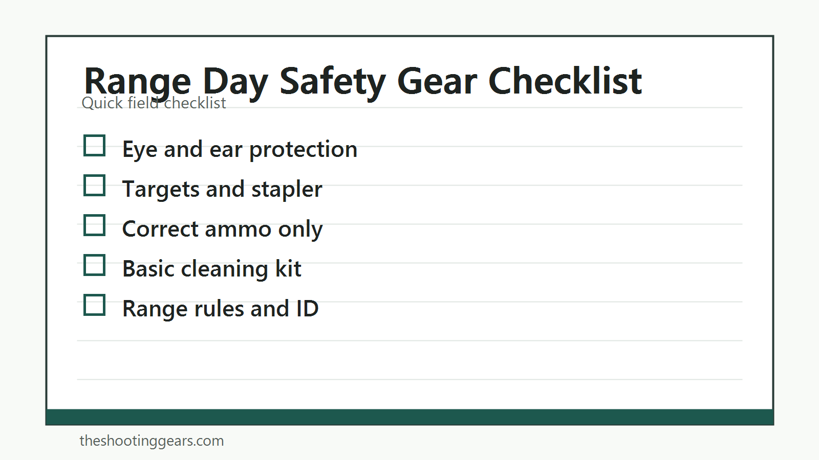Checklist of essential range gear, safety items, and lane-ready basics
