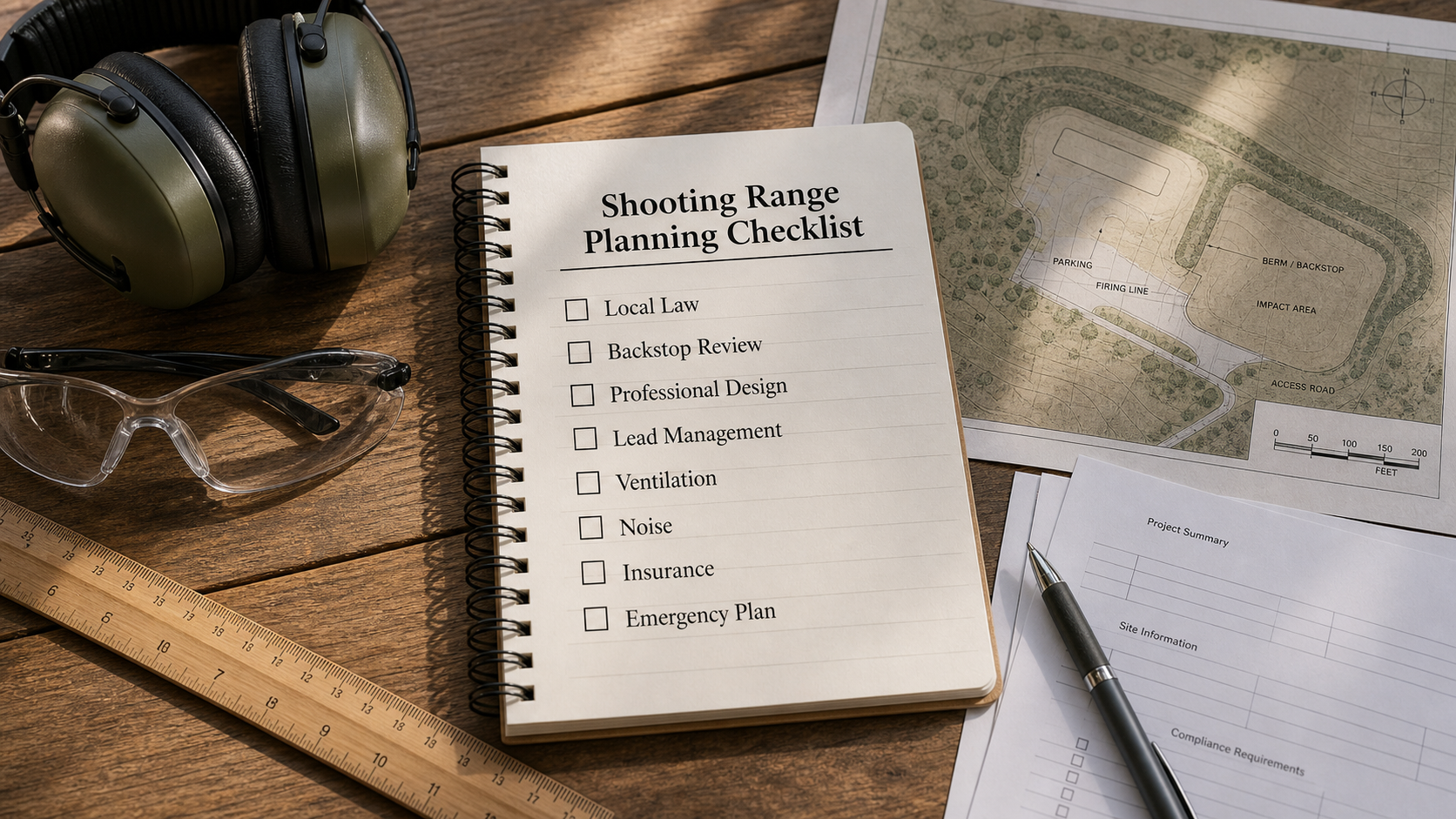 Shooting range planning checklist with local law backstop professional design lead management ventilation and emergency plan