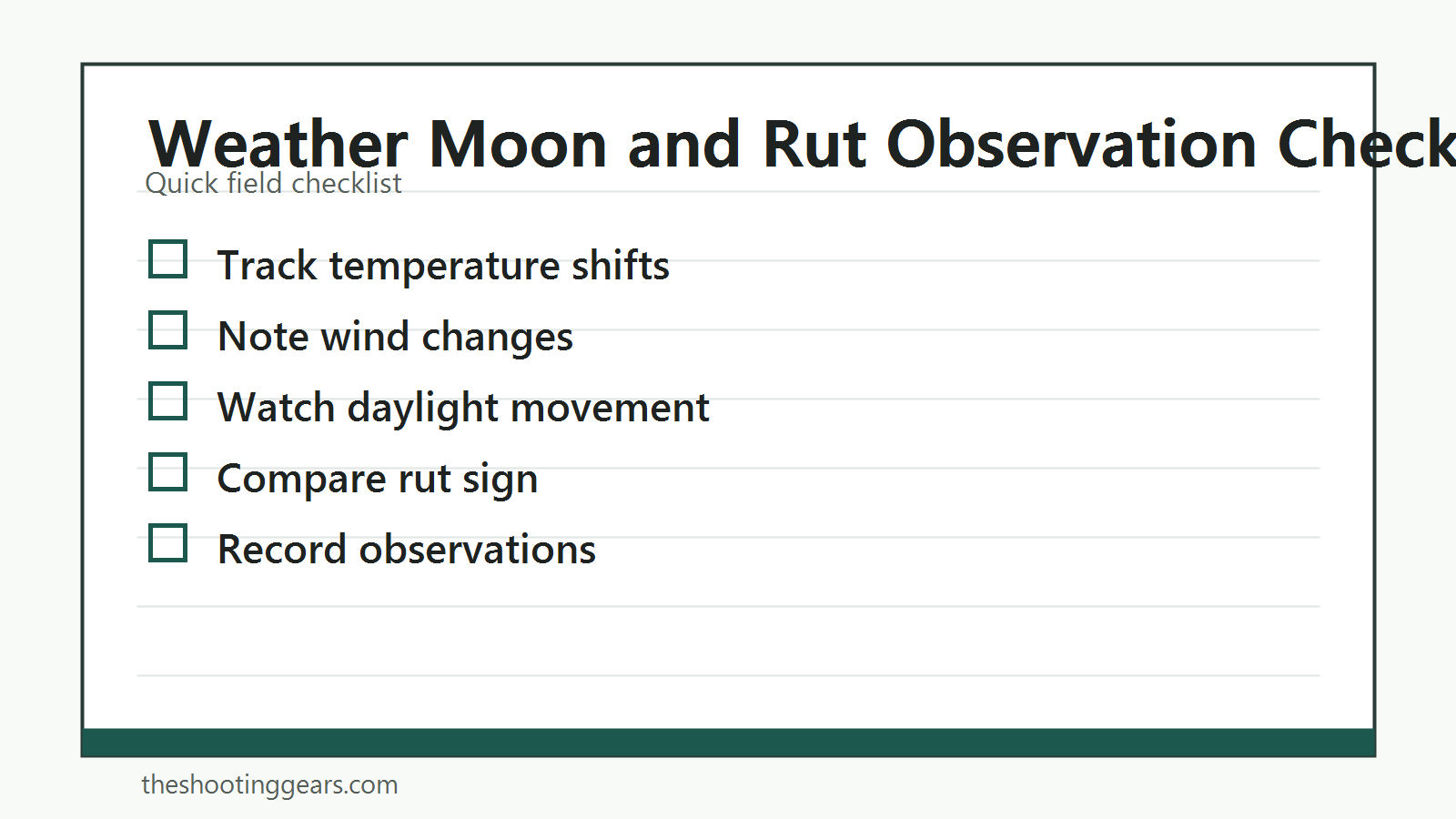 Checklist for observing weather, lunar phases, rut timing, and wildlife behavior patterns